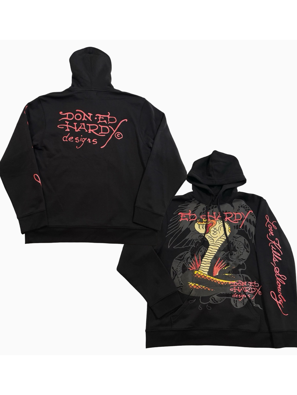 Ed Hardy Eagle Snake Graphic Size L Black Hoodie Sweatshirt (Retail $79)